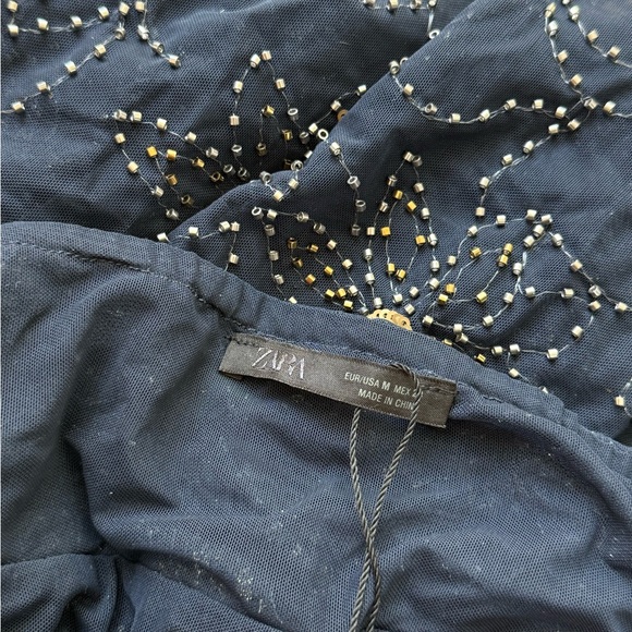 NWT Zara Collection Navy Embroidered Asymmetric Beaded Skirt - Picture 13 of 15